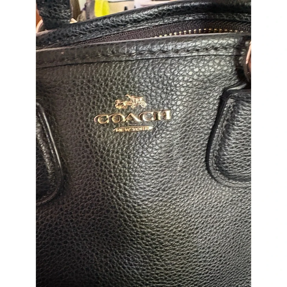 Coach Black Pebbled Leather Satchel Bag Gold Hardware Horse and Carriage Logo